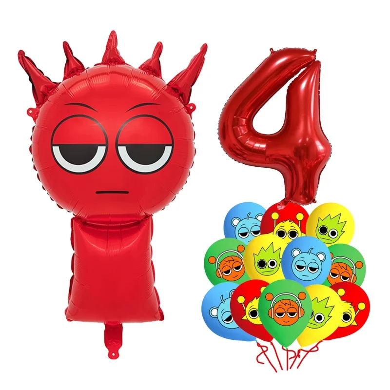 14 قطعة Sprunki موضوع بالون مجموعة 32 بوصة أرقام حمراء 1-9 سنة بالونات حفلات أعياد الميلاد لاستحمام الطفل الاطفال لوازم الحفلات
