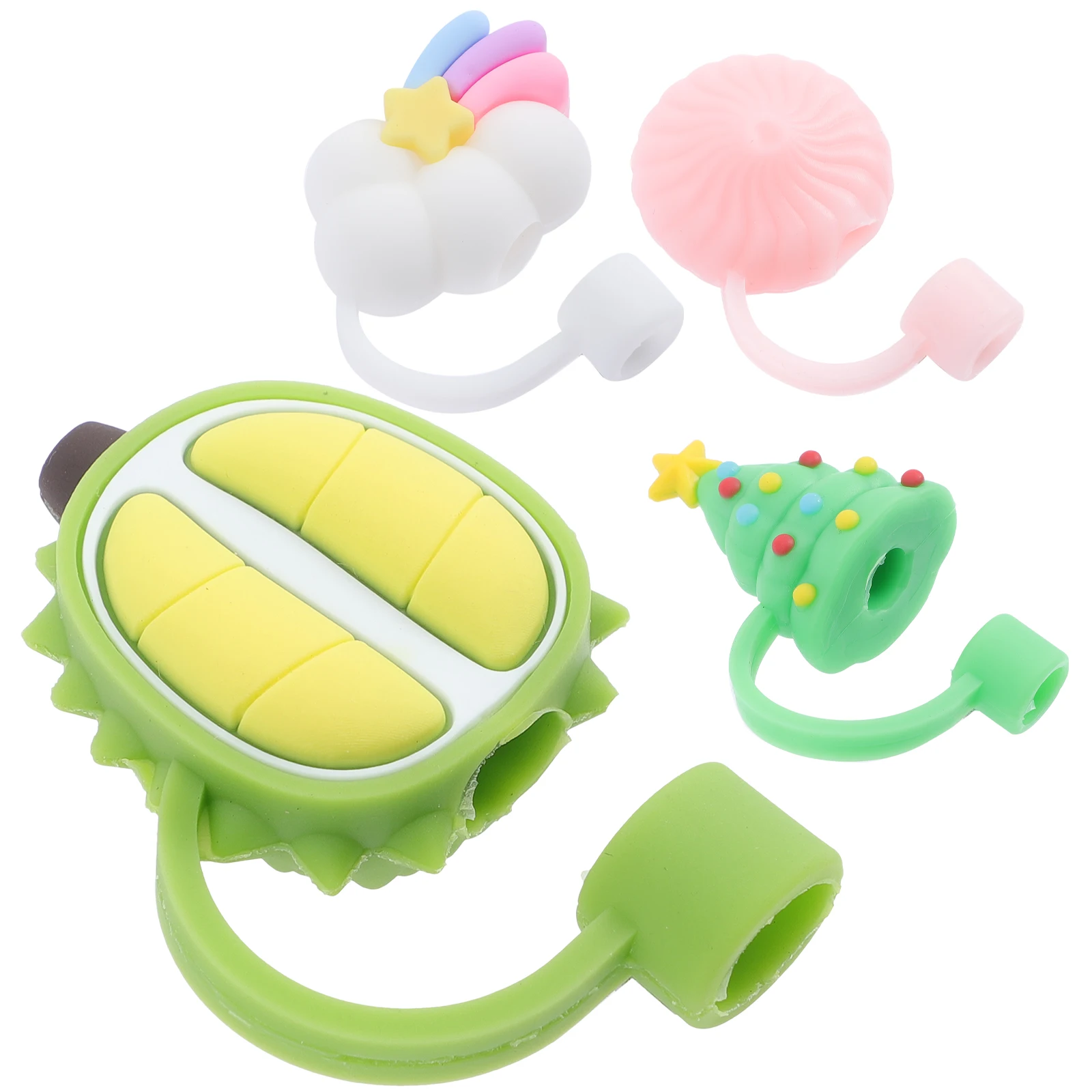 

4pcs Cartoon Silicone Straw Tip Covers Dust Proof Protectors Reusable Caps Decorative Plugs Lightweight Easy Storage