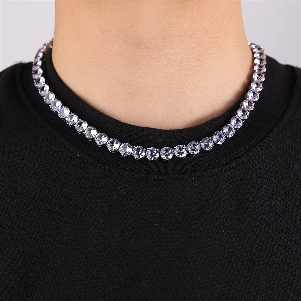 Hip Hop 8MM Iced Out Tennis Chain Necklace Bling Full Cubic Zircon Crystal Necklaces for Men Women Jewelry