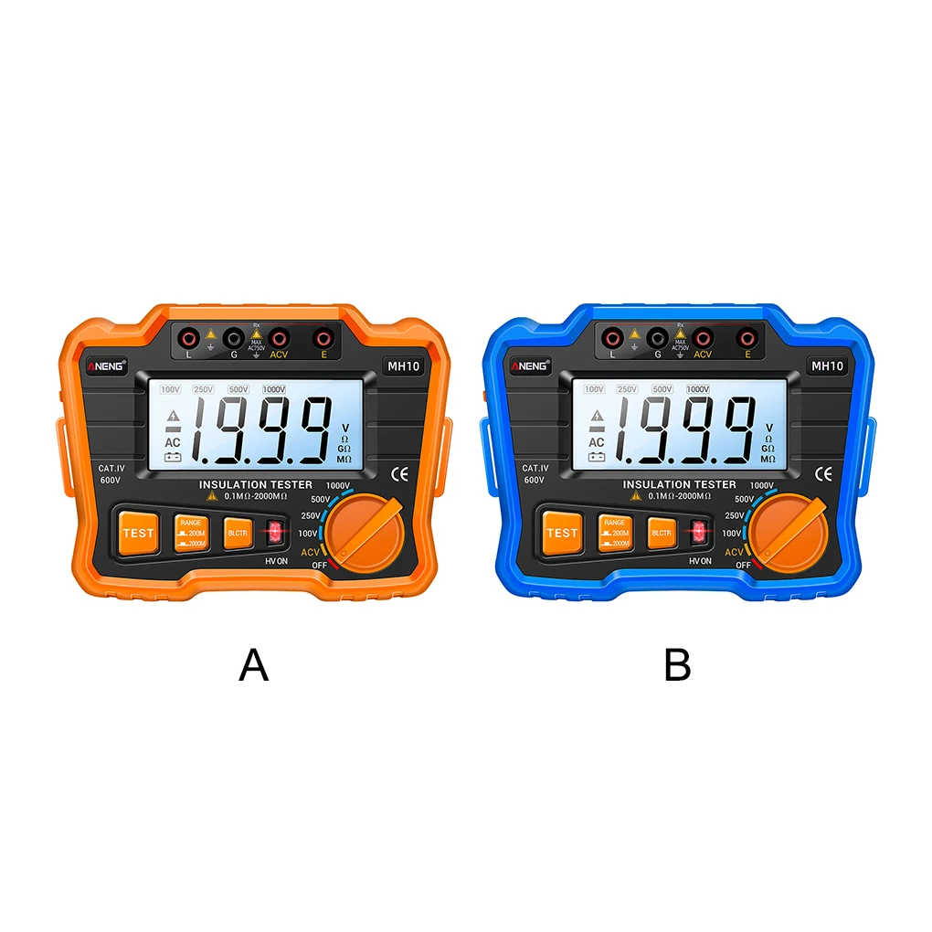 ANENG 1999mΩ Digital Megohmmeter Earth Ground Resistance Meter Battery Powered Dustproof Tester Measuring Device Orange