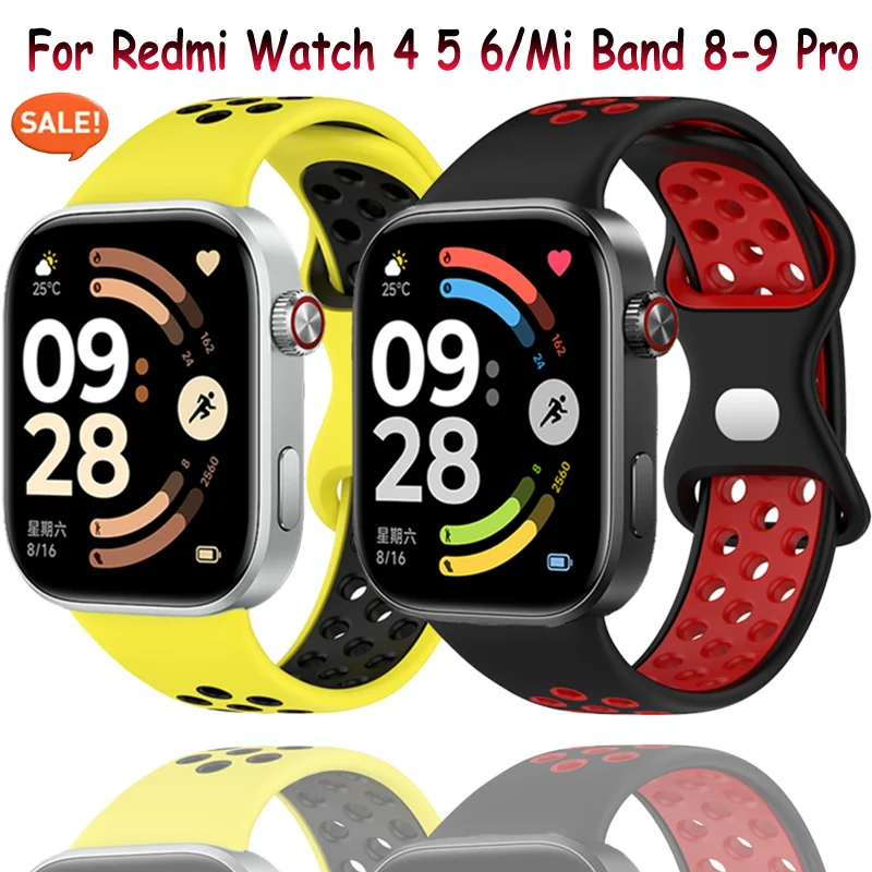 Weiches Sport-Silikonarmband für Redmi Watch 6 5 4, atmungsaktiv, bequem, ersetzt Armband für Xiaomi Mi Band 9–8 Pro-Zubehör