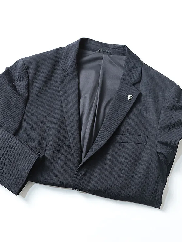 Elegant Slim Fit Men's Casual Commute Suit Texture Fine Elasticity Spring Autumn Fashionable Single Button West Coat