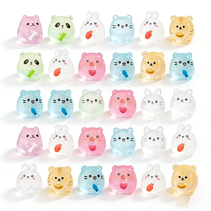 

10-30 шт. милых миниатюрных фигурок из смолы: кошки, свинки, кролики, светящиеся украшения для террариумов, аксессуары для декора автомобиля и дома