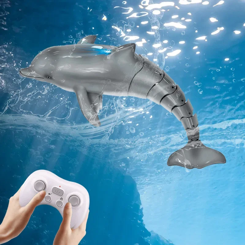 Rc Boat 2.4G Remote Control Dolphin with Light Simulation Electric Water Toys Simulation Radio-Control Animal Children Gift