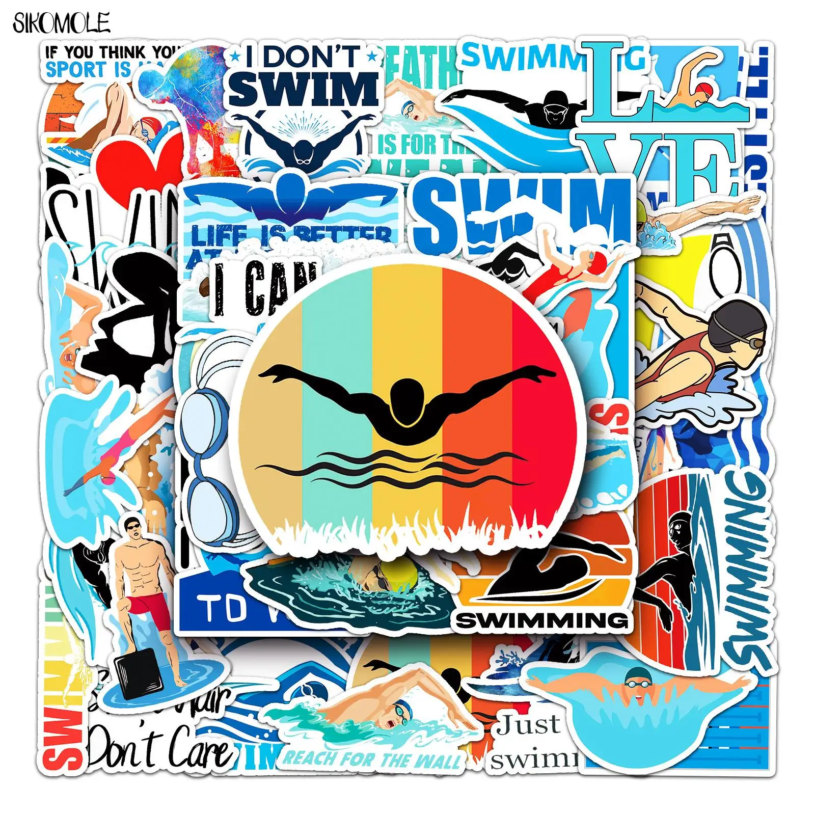 10/30/50pcs Swimming Stickers Sports DIY Kids Gift Toys Laptop Suitcase Skateboard Phone Guitar Decals Graffiti Cartoon Sticker