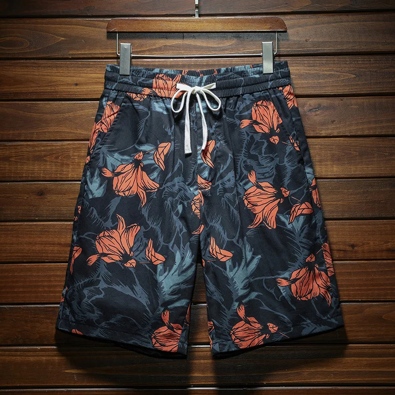 Shorts de praia soltos estampados para homens, calças ao ar livre finas, frias, respiráveis, personalidade atraente, combina com tudo, moda casual, verão