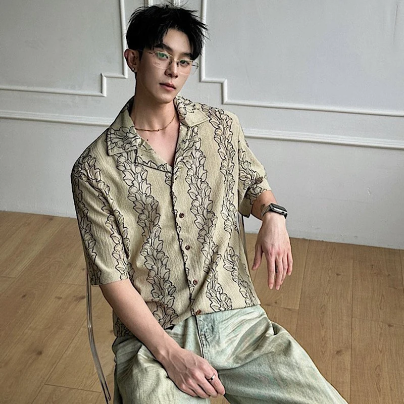 WTHT Fashion Men's Heavy Industy Print Do Old Design Shirts Vintage 2026 Summer Turn Down Collar Single-breasted Top Male 2A3118