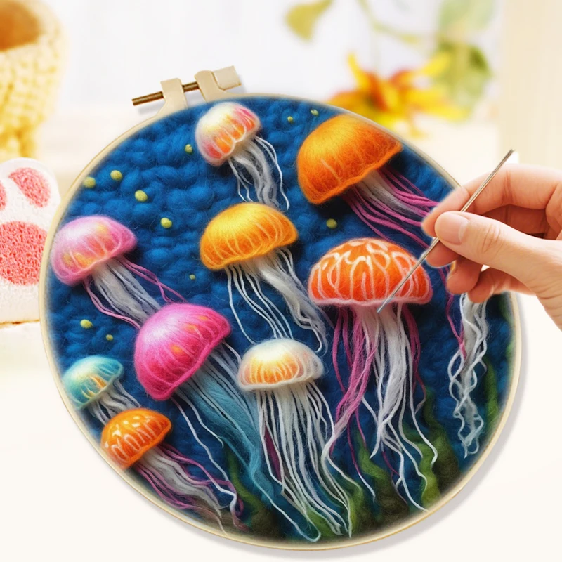 

20x20cm Diy Wool Painting Embroidery Kit Creative Diy jellyfish Wool Needle Felt Animal Picture Kit Craft Painting Handwork Gift