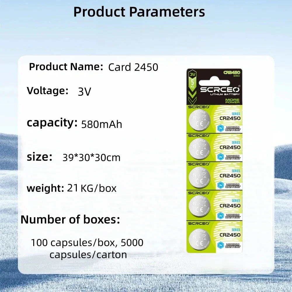 3V CR2450 Watch Buttom Battery KCR2450 5029LC LM2450 DL2450 ECR2450 BR2450 CR 2450 3V 600mAh Lithium Coin Cell Batteries
