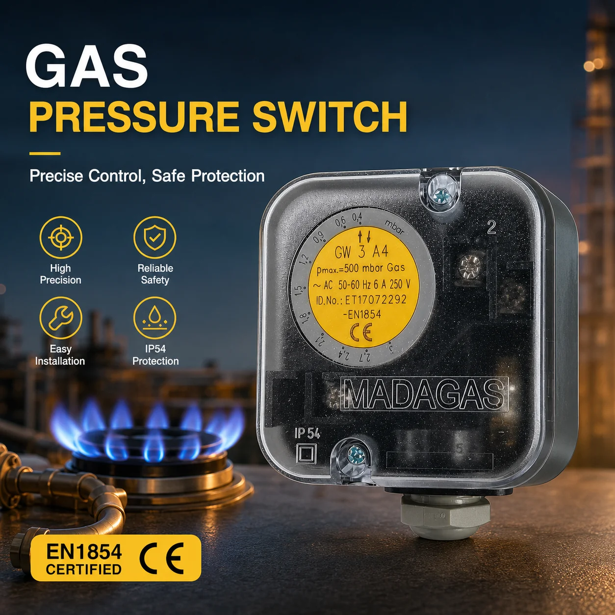 GW500A4 GW150A4 GW50A4 GW10A4 GW3A4 DUNGS Original Gas Pressure Switch for Combustion Heating Equipment