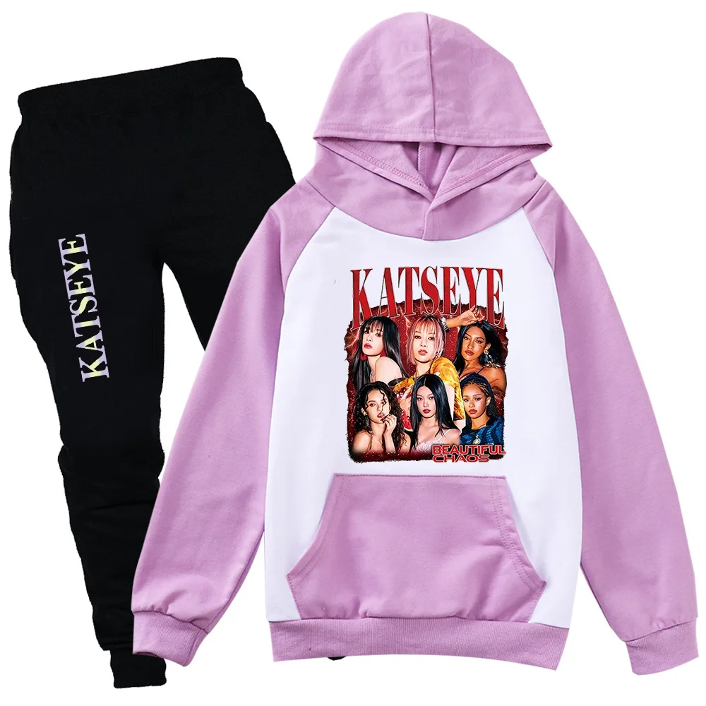 

Модный комплект с забавным принтом «Кошачий глаз»: худи с карманами и брюки для детей, 2 предмета, повседневный спортивный костюм для девочек и мальчиков, 2-16 лет, 9198