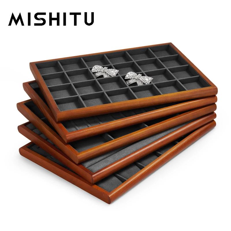 MISHITU خشبية مجوهرات صينية العرض صندوق تخزين أقراط خواتم القلائد أساور مجوهرات حقيبة للتخزين عرض درج منظم #2