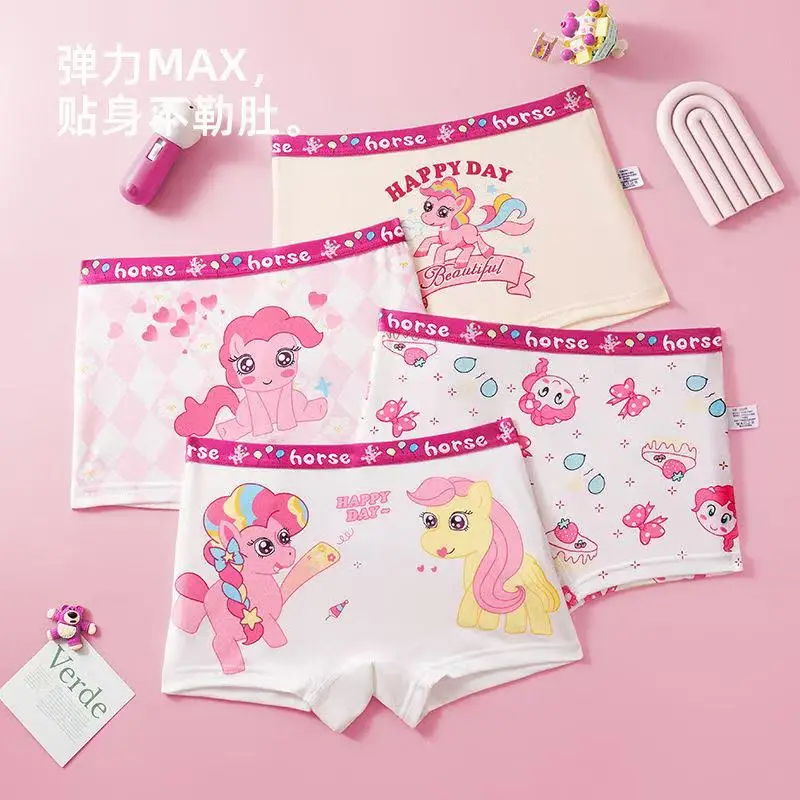 4pcs Miniso for My Little Pony Children's Panties Girls Cotton Flat Four Corner Shorts Class A girls Soft Skin-Friendly