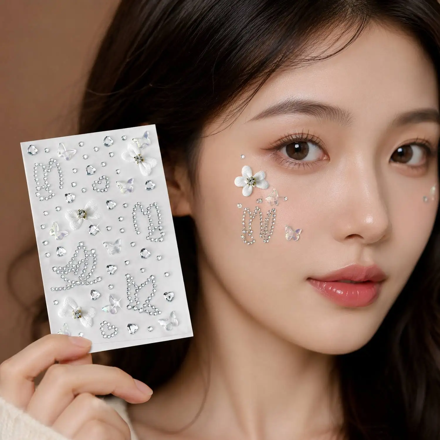 

6Pcs Luminous Rhinestone Face Gems Stickers Butterfly Bow Rhinestone Face Decals Photo Shoot Rhinestone Face Jewel Sliders