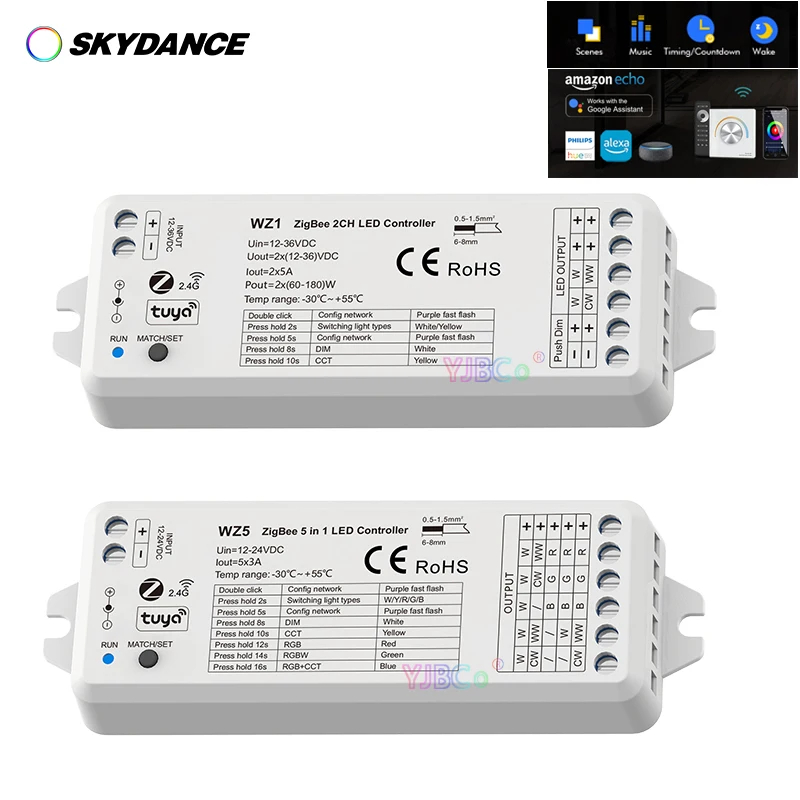 

ZigBee Tuya WZ1 2CH*5A Wireless RF Dimmer 12V-24V 36V WZ5 5CH*3A 5 in1 LED Controller for Single Color RGB RGBW RGBCCT Led Lamp