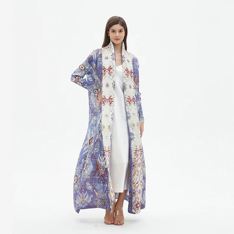 Pleats Pleated Abaya Long Printed Jacket Trench Windbreaker Evening Gown Gown 2024 Autumn New Loose Extended Coat Women Clothing