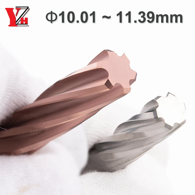 YZH 10.01mm~11.39mm Carbide Machine Reamer HRC50 HRC60 Spiral Groove Tolerance+0+0.005 Inner Hole Harened Steel Metal Cutter CNC