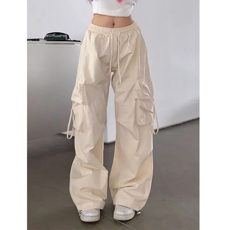 2024 Hip Hop Y2K Cargo Pants Women Streetwear Harajuku Big Pockets Casual Trousers Korean Loose High Waist Design Solid Pants