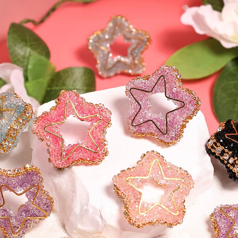 DIY Jewelry Findings Glitter Resin Hollow Out Cute Stars Beads Fit Bracelet Necklace Earring Ornament Accessories 31mm 20pcs