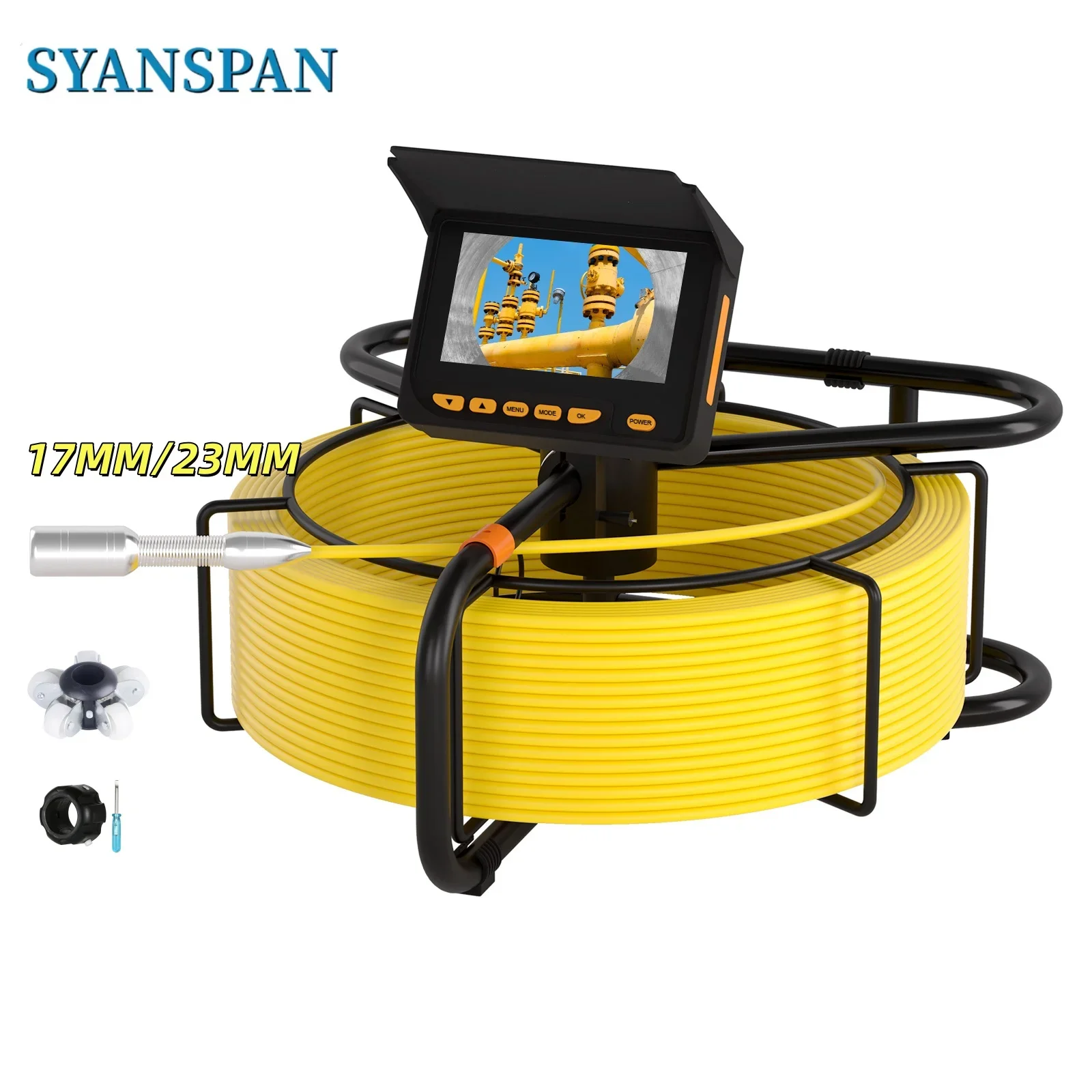 SYANSPAN المجاري استنزاف المنظار الصناعي 23 مللي متر كاميرا فحص الأنابيب 16 جيجابايت بطاقة SD DVR تسجيل الفيديو 8500MHA بطارية 20/30/50 متر #1