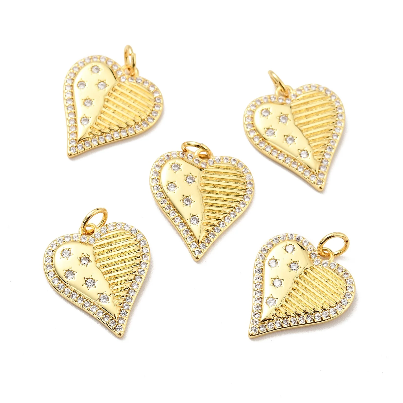 Pandahall 10Pcs 5Style Heart Shape Brass CZ Pendants Gold Color Plated Charms For Necklace Bracelet Earring Jewelry Making Gift