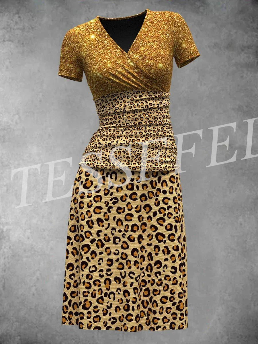 Tessffel-Vestido Maxi Vintage e Retro, Vestido Longo Colorido, Decote em V, Impressão 3D, Manga Curta, Flor, Gradiente, Harajuku, Nova Moda, V1