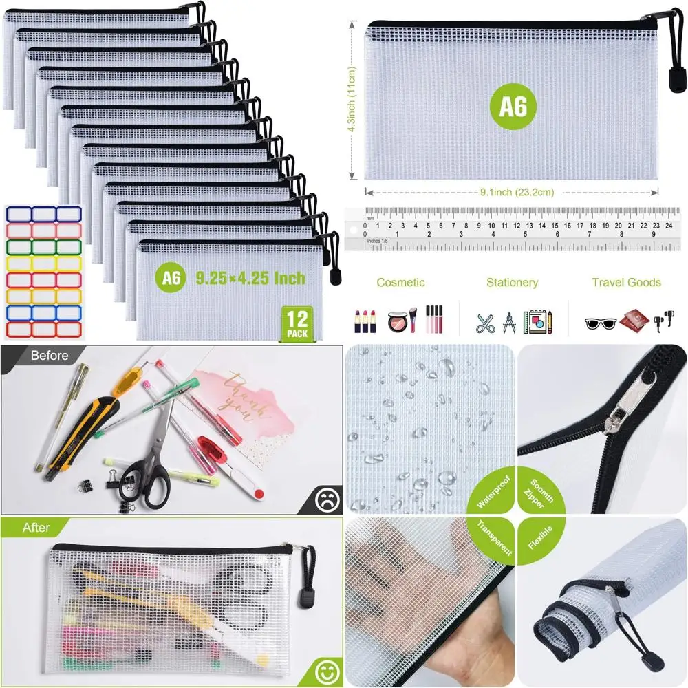

12 шт. пластиковый сетчатый пенал, водонепроницаемые, устойчивые к разрыву папки для документов, сумка для документов на молнии, сумка-органайзер для документов