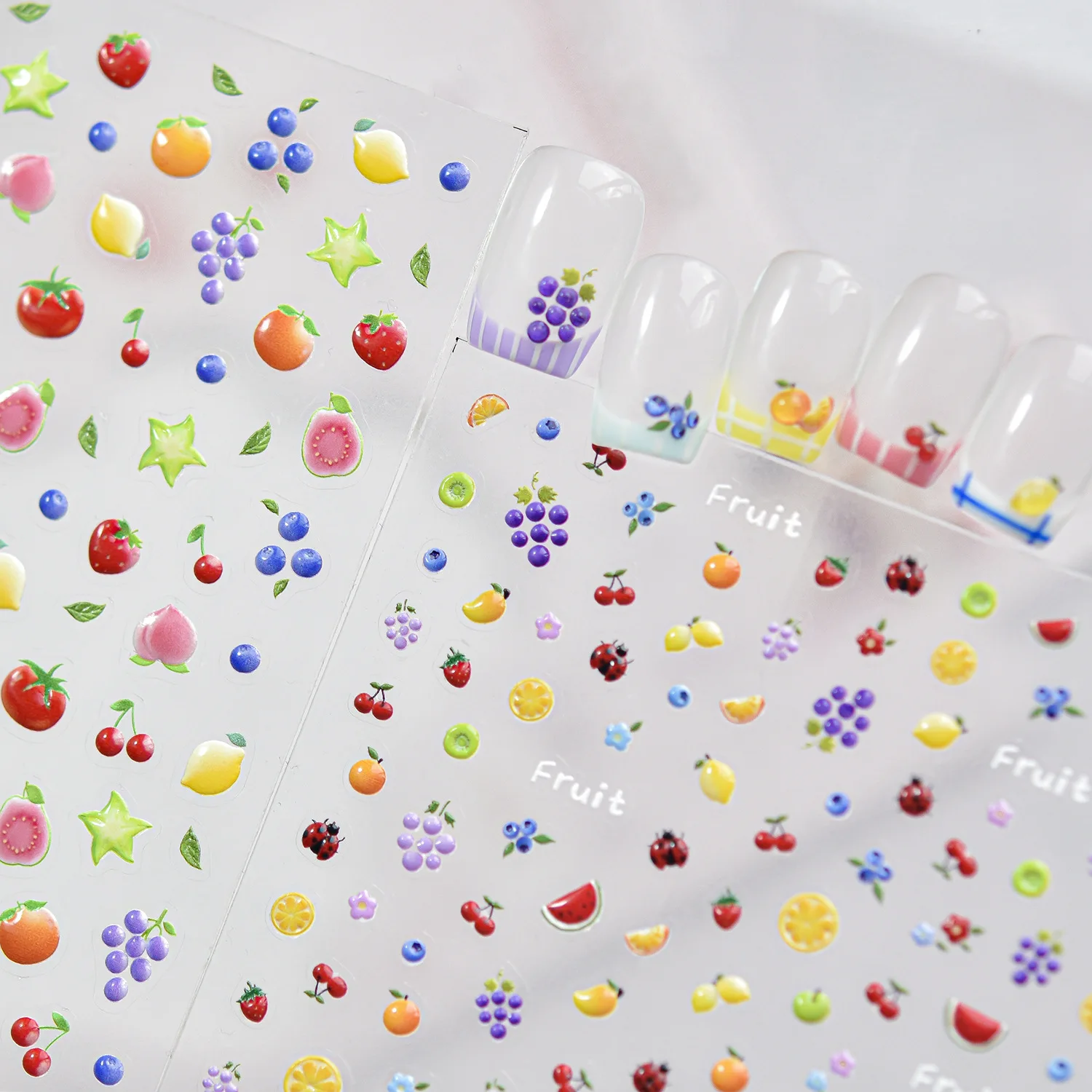 Dopamine-colored Fruit Nail Stickers Jelly Nail Art Stickers Cute Strawberry Lemon Grape Orange Self Adhesive Nail Design Decora