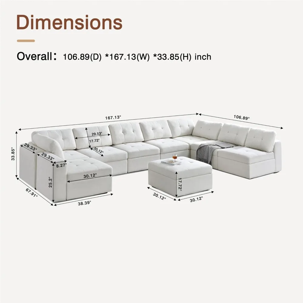 

Oversize Modular Sectional Couch, Convertible U Shaped Sofa with Storage