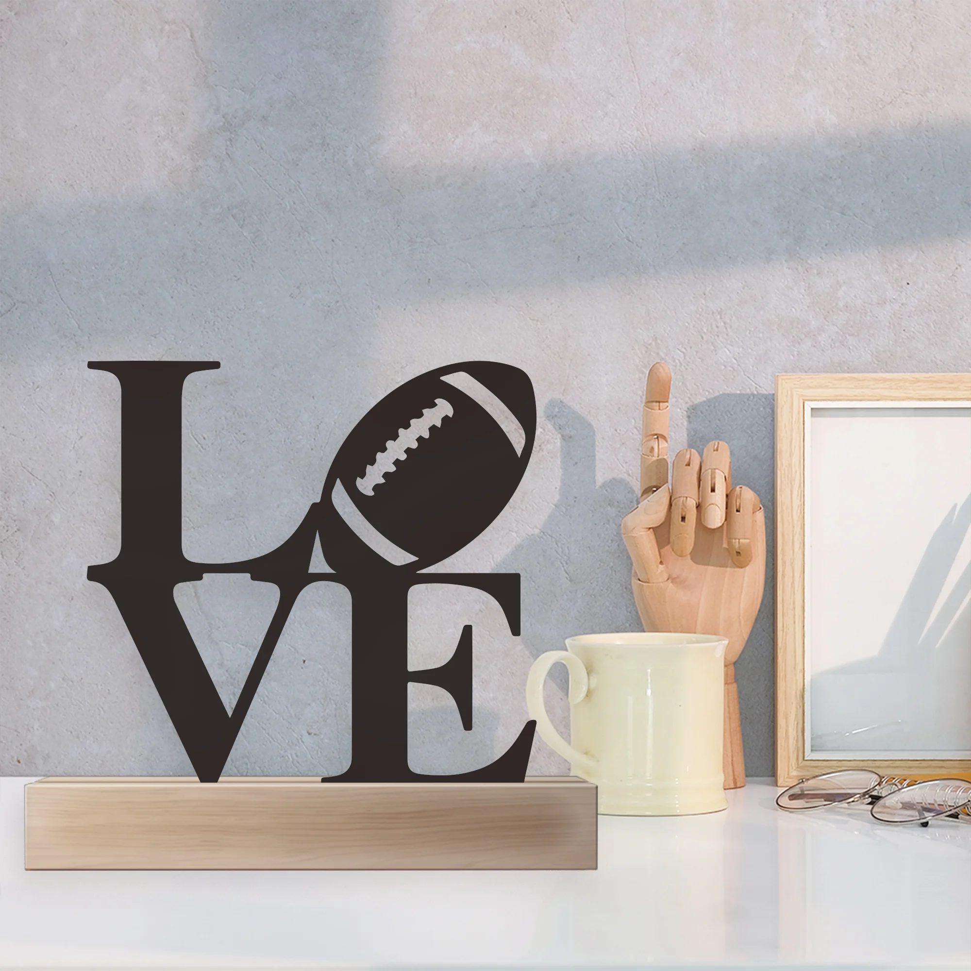 

1 pc hot sale love rugby Iron Ornament Iron Wall Signs With Wood Base Symphony orchestra For Kids Rooms Decoration