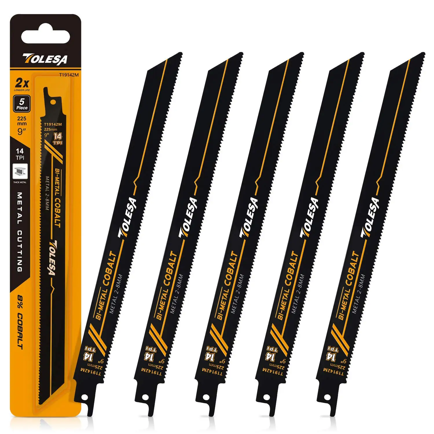 

9 Inch 14TPI Bi-Metal Reciprocating Saw Blades for Metal Cutting, 5 Pack Heavy Duty for Pipe & Rebar
