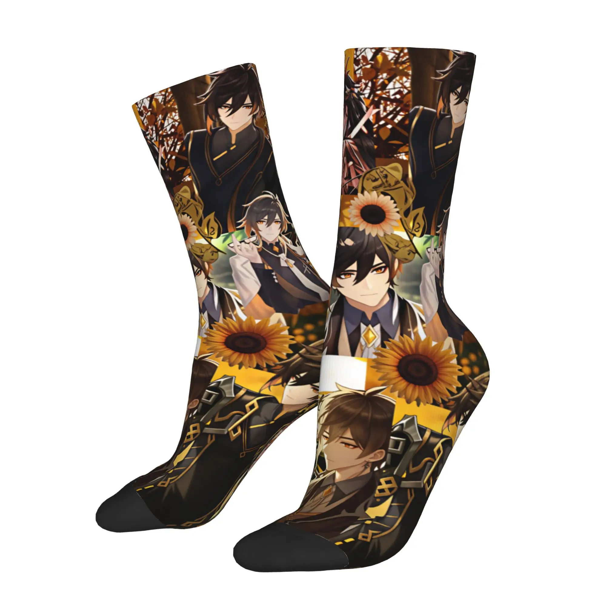 G-Genshin L-Impact Manga Men Women Crew Socks Unisex Funny 3D Printed Anime Kawaii Dress Socks