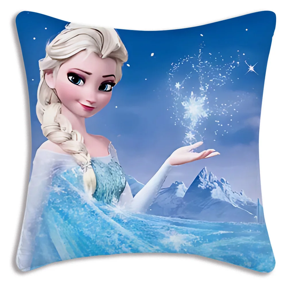 Cartoon Kawaii Queen Elsa Pillow Covers Cartoon Sofa Decorative Home Double-sided Printing Short Plush Cute Cushion Cover