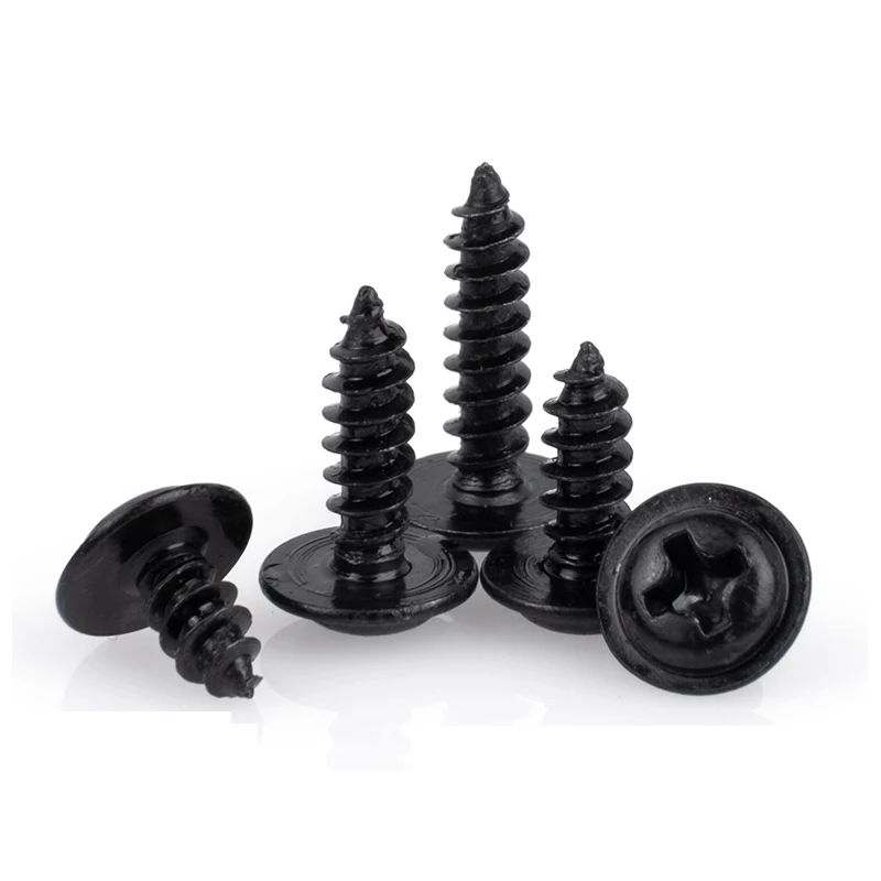 50/ 100/ 200pcs/lot M1.4 M1.7 M2 M2.5 M3  M3.5 M4 PWA  Black Phillips PWA Cross Round Head Self tapping Screws With Washer