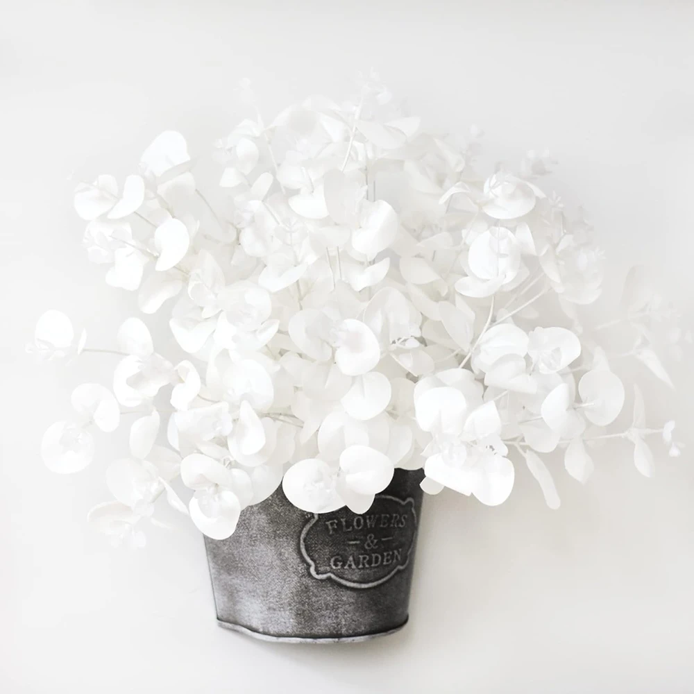 

1 pc Artificial Plants White Eucalyptus Leaf Christmas Halloween Home Room Outdoor Garden UV Protection Wedding Diy Gift Decor