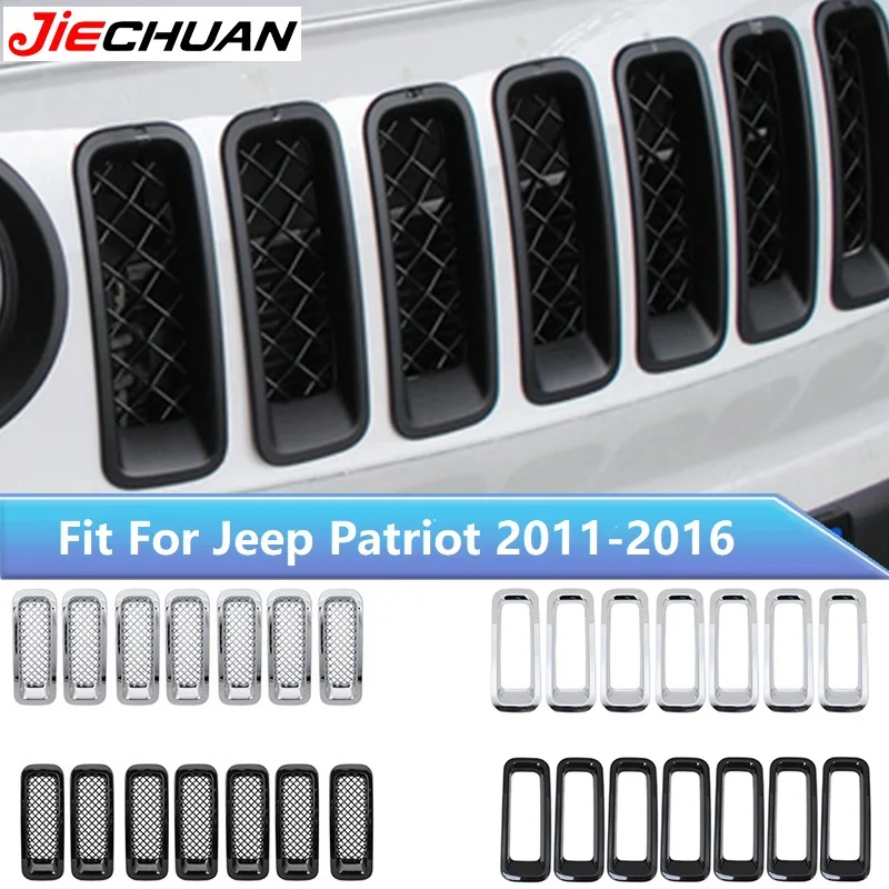 

JIECHUAN Racing Grills Car Front Mesh Grill Grille Decoration Cover Trim Sticker For Jeep Patriot 2011-2016 Exterior Accessories