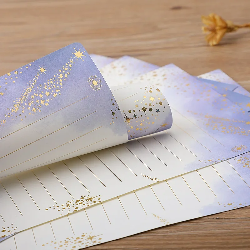 8 folhas de papel de carta a5 colorido requintado, papel de escrita criativo, almofadas de letras fofas para envelope, artigos de papelaria, material de escritório