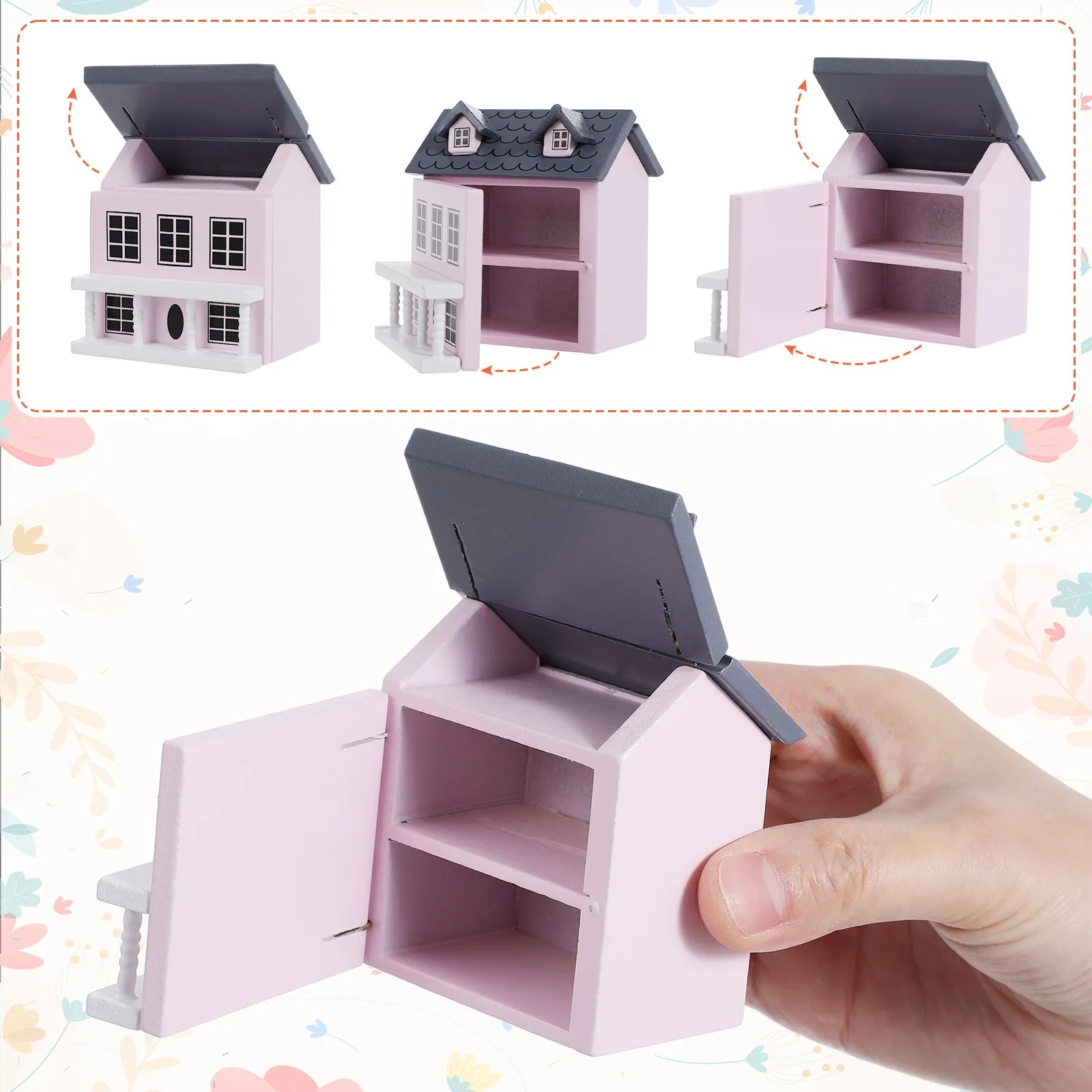 Mini Wooden House Ornament for Tabletop, Desk, Cabinet – Adorable Tiny Decor with Fresh Colors & Exquisite Detail
