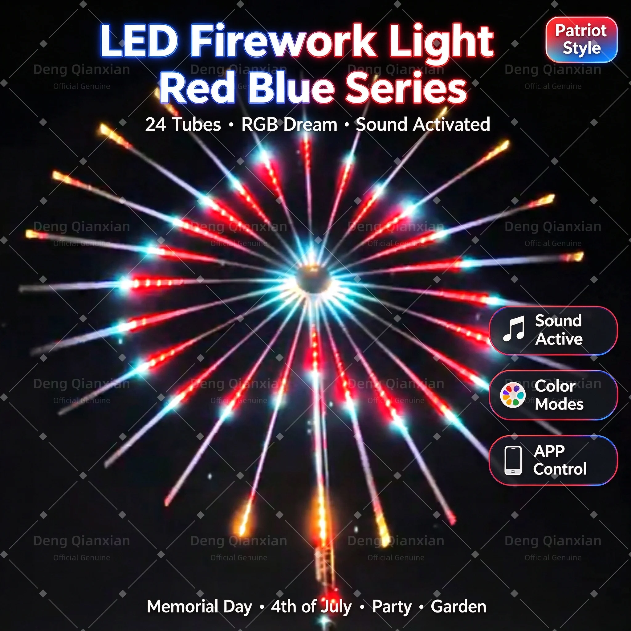 Firework Lights Outdoor, RGB Color Changing, Sound Activated Dancing, 24 Tubes Waterproof, for Wedding Birthday Party