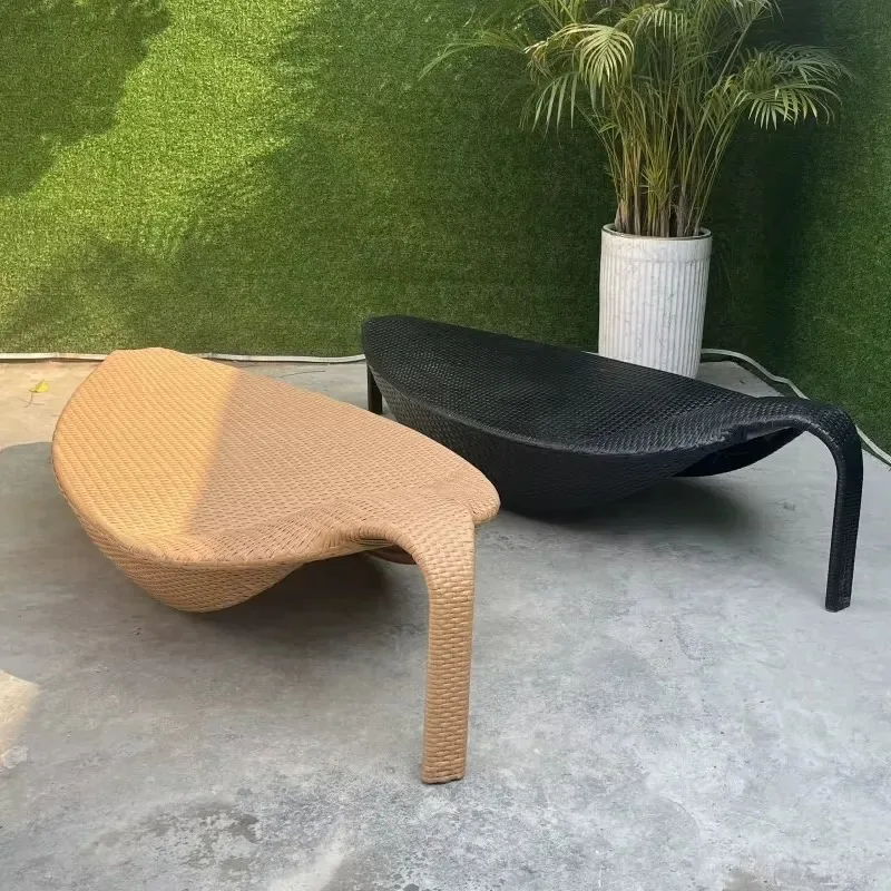 Modern Outdoor Rattan Lounger with Cushions for Hotel Pool Garden Courtyard Terrace Beach Factory Direct Sales