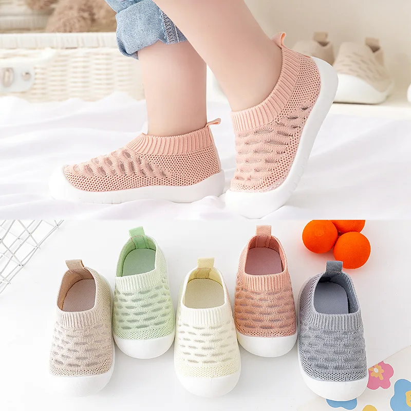 

Breathable Knit Mesh Walking Shoes for Kids Spring Summer Soft Sole Anti-Collision Unisex Pastel Casual Sneakers Toddlers 1-3Y