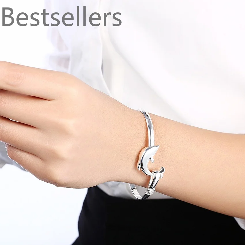 925  Sterling silver bracelet bangle for Women wedding girl favorite gift High quality jewelry fashion noble temperament dolphin