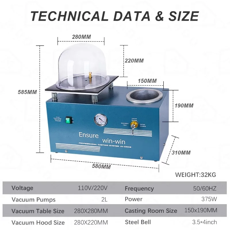 110 فولت/220 فولت فراغ الشمع المفقود الاستثمار مجموعة الصب مع جرة جرس لفرن ذوبان الذهب والفضة 2L آلة صب المجوهرات #3