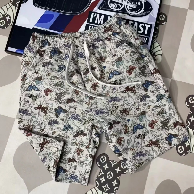 Pantalones cortos informales de mariposa para hombre, Shorts holgados de cintura elástica con cordón, novedad de verano