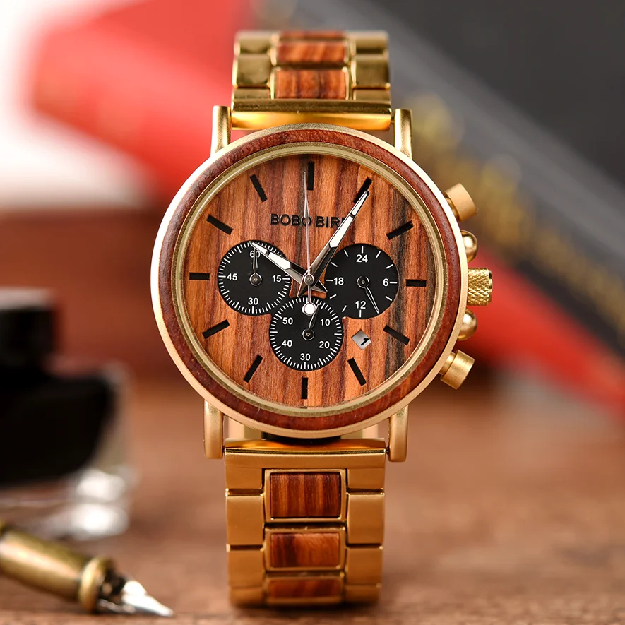 BOBO BIRD Men Watch,3 Sub Chronograph Dials Design Luxury Wooden Watch,Quartz Movement Watch,Support OEM,Dropshipping