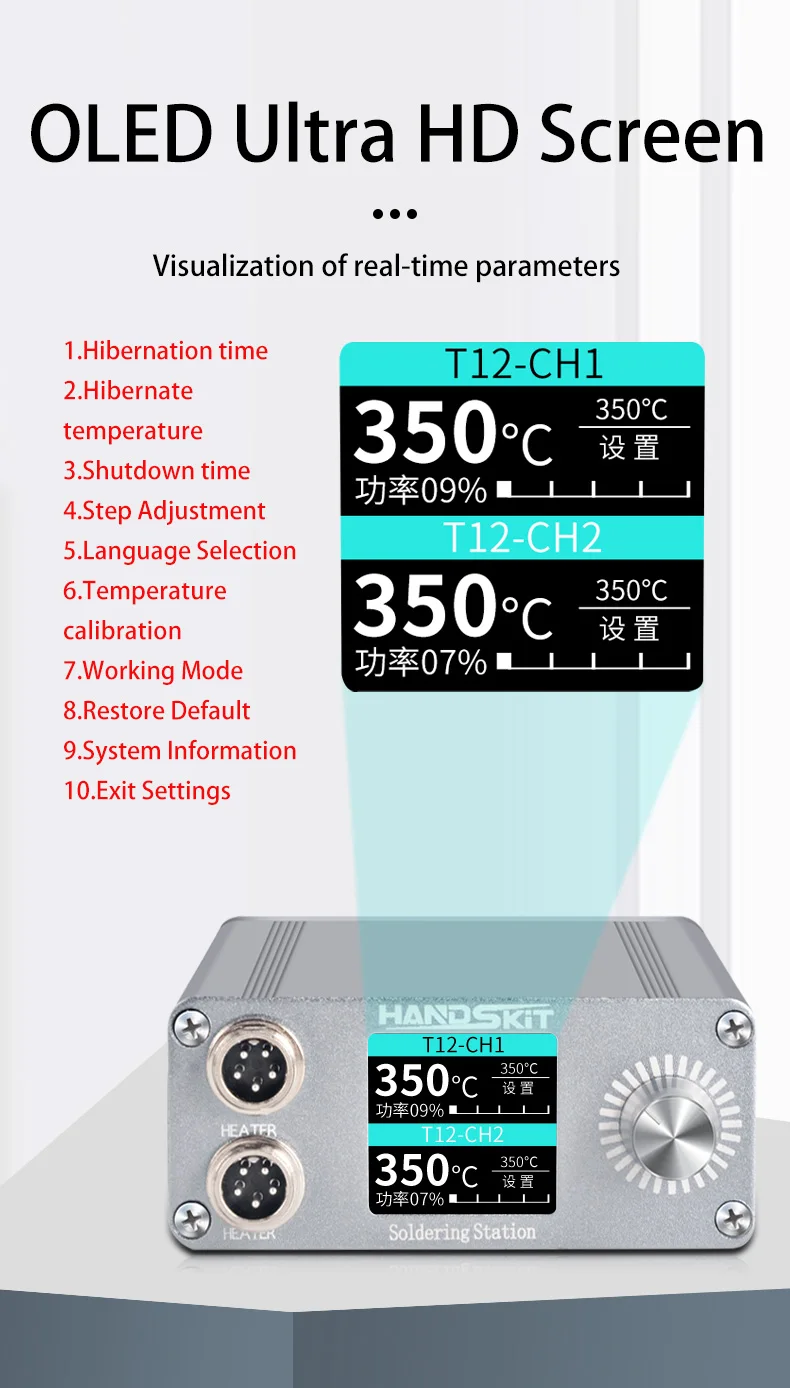 T12-X2 Digital Soldering Station with Dual Handles OLED Display STM 32 Chip Auto-Sleep Feature for Energy Conservation