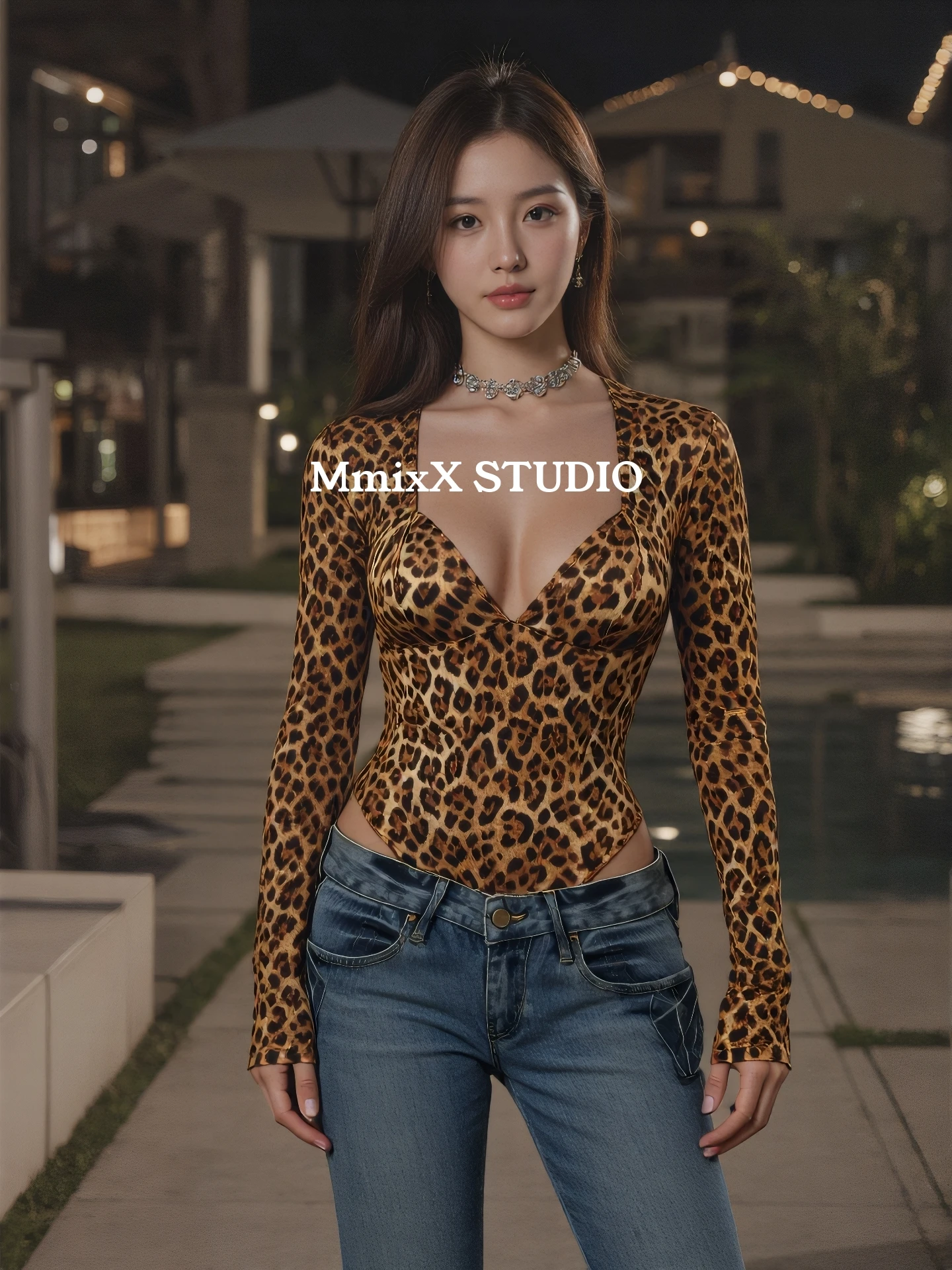 

Сексуальный облегающий комбинезон с леопардовым принтом, V-образным вырезом и длинными рукавами, эластичный, для ношения под одеждой