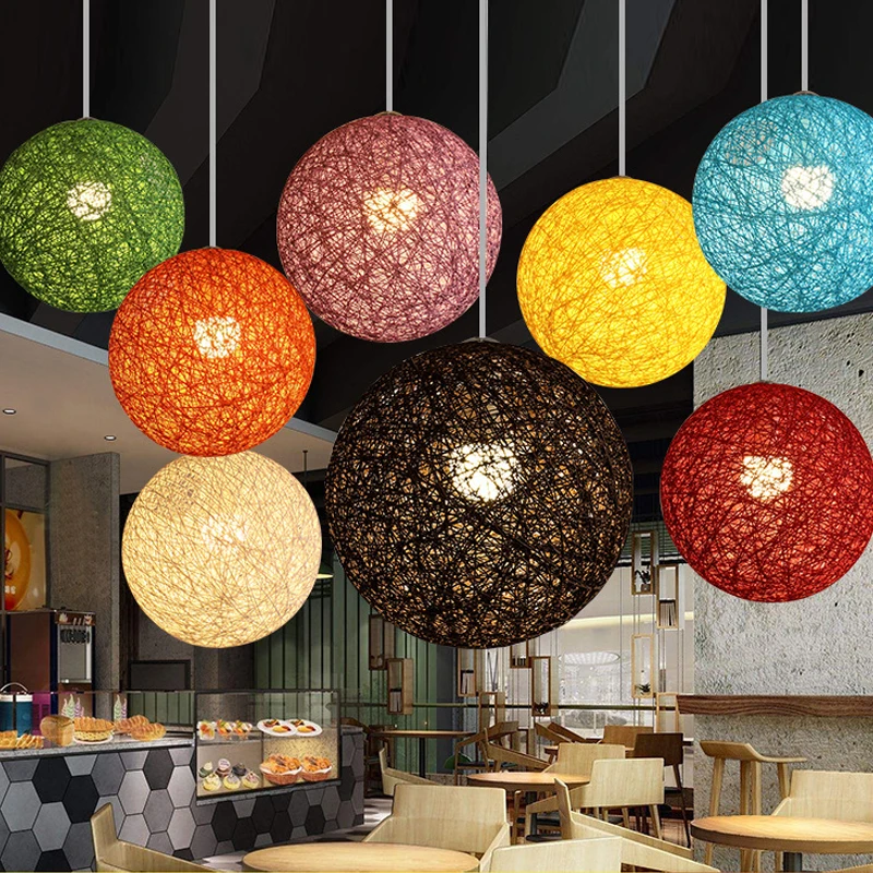 

Rattan Ball Pendant Lights Nordic Wicker Pendant Lamp Suspension Lights for Living Room Bar Coffee Home Hanging Lighting Fixture