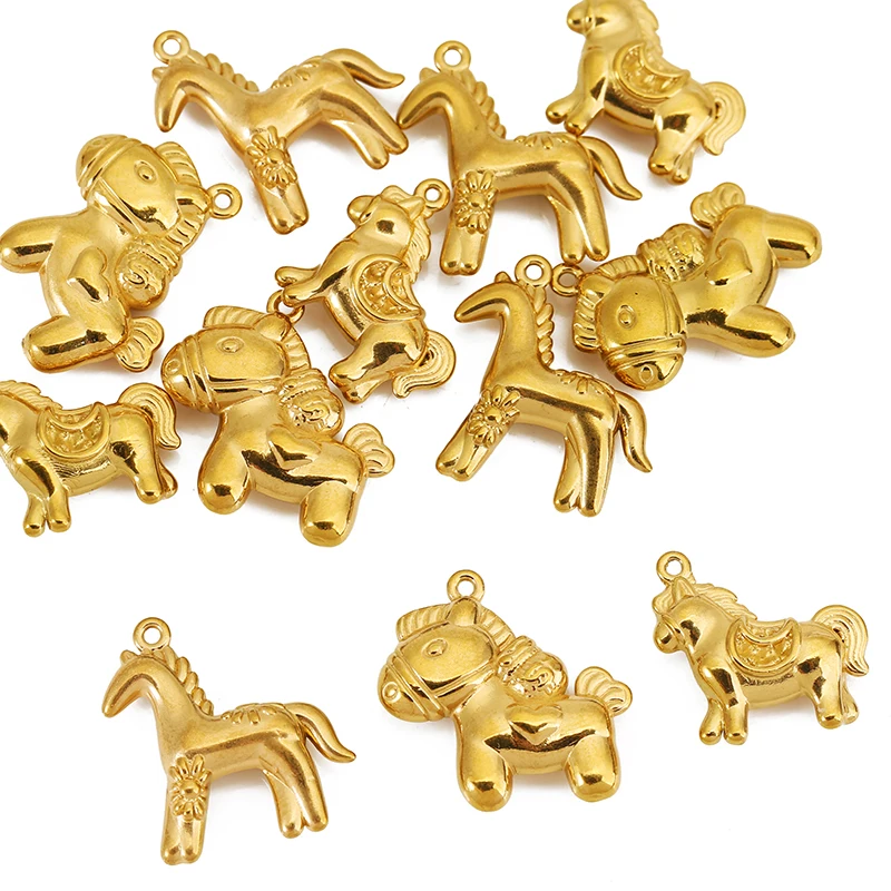 

5pcs Stainless Steel Retro Horse Shape Charms Gold Plated for DIY Earring Necklace Jewelry Materials Making Pendant Supplies