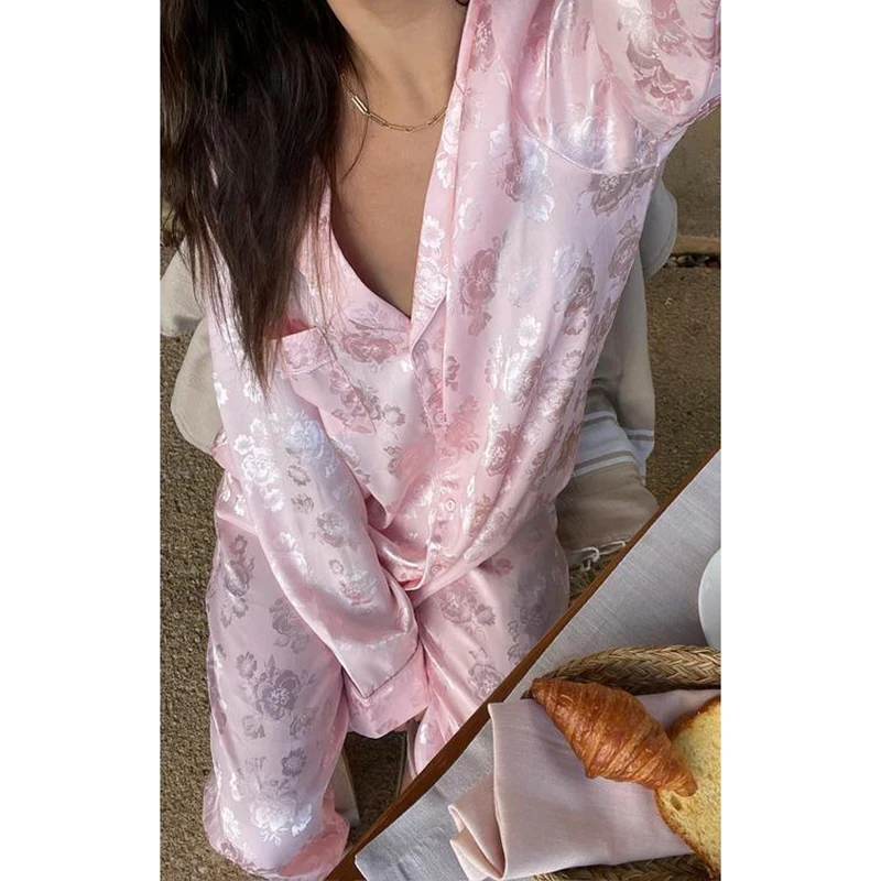 

Женская атласная шелковистая домашняя одежда из 2 предметов, свободный пижамный комплект, рубашка с карманами на пуговицах и эластичной резинкой на талии, широкие длинные брюки